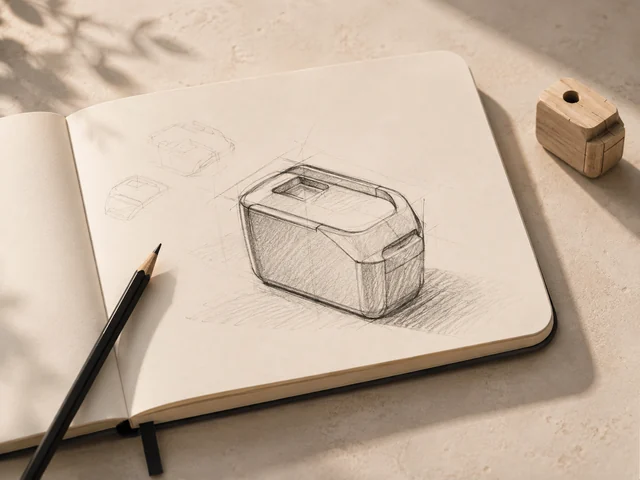 Sketch iniziale a matita del prodotto su quaderno